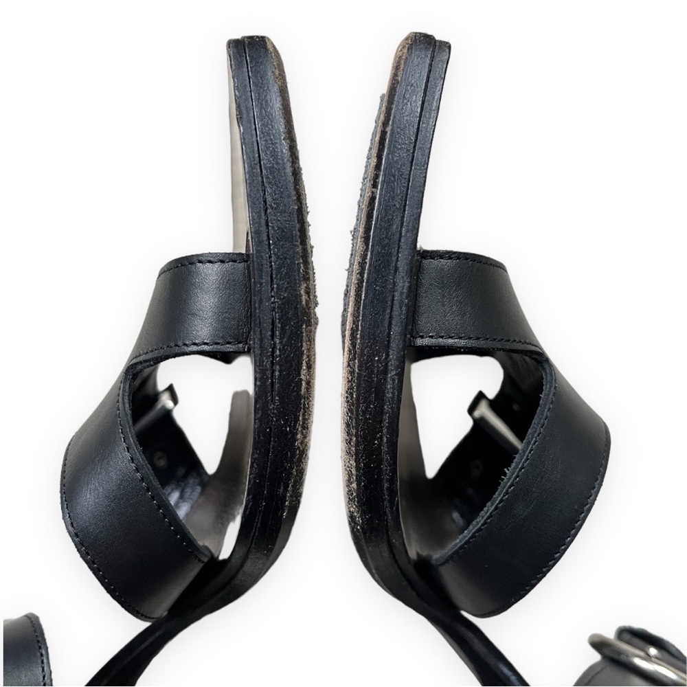 HALO Brand Wooden Heel Black Leather Sandals Mules, sz 7, Made in Italy - Picture 11 of 14